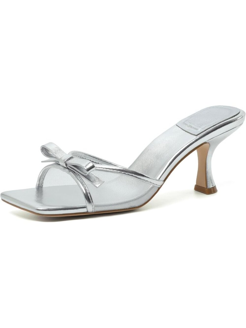 Women's Silver 3 Round Toe Kitten Heels Stiletto Strapless Backless Party Sandal